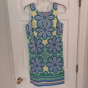 London Times blue, green floral sheath/shift dress size 8